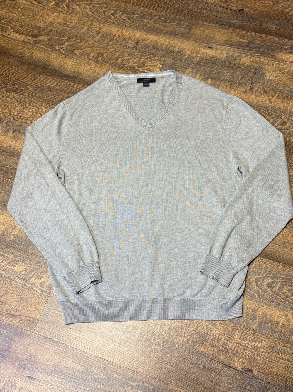 Express Silk Cashmere Sweater Gray Grey Mens XL V Neck Luxury Jumper